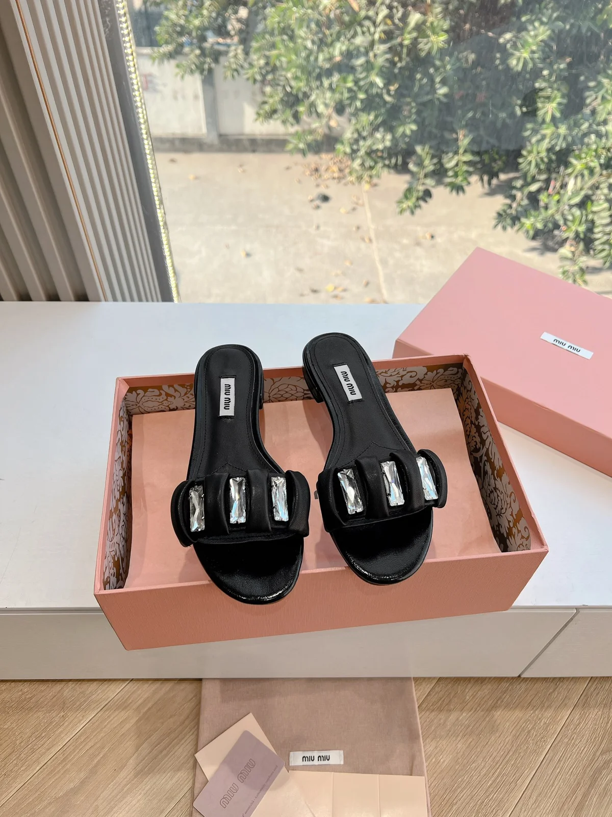 MIUMIU pleated slippers Miu Mi* 2025 spring and summer new original version