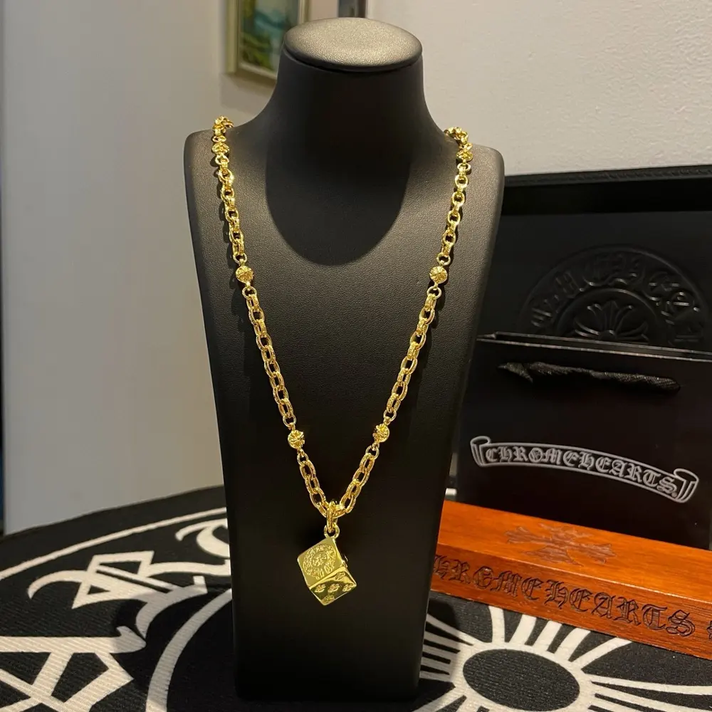 Chrome Hearts Classic Gold Necklace with Dice Pendant
