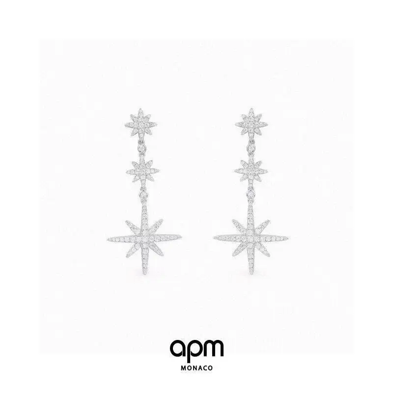 Apm monaco three-star embellished earrings silver-white six-pointed star earrings
