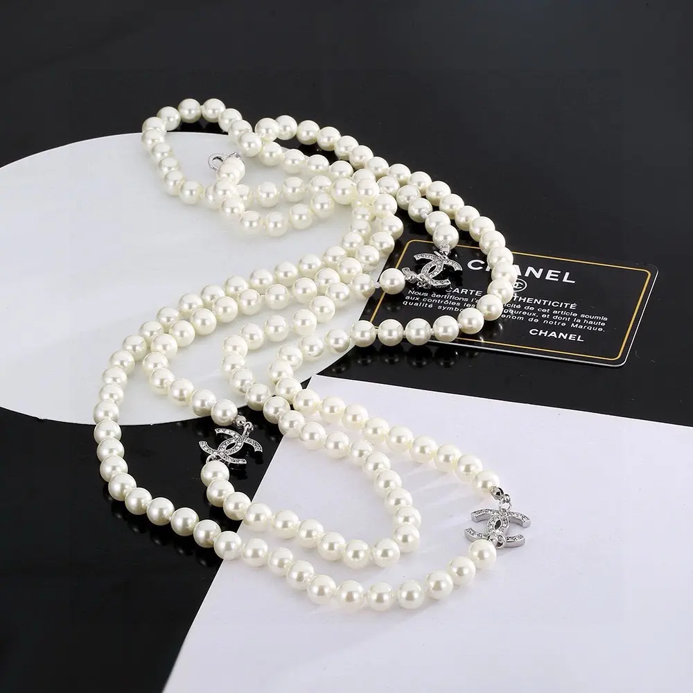 Chanel Double C Pearl Necklace Sweater Chain