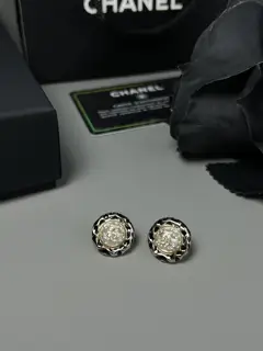 Chanel Black Gold Double C Pearl Crystal Earrings