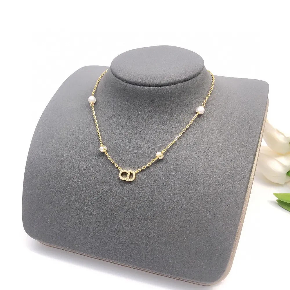 DIOR original new product CD letter pearl necklace high-end quality