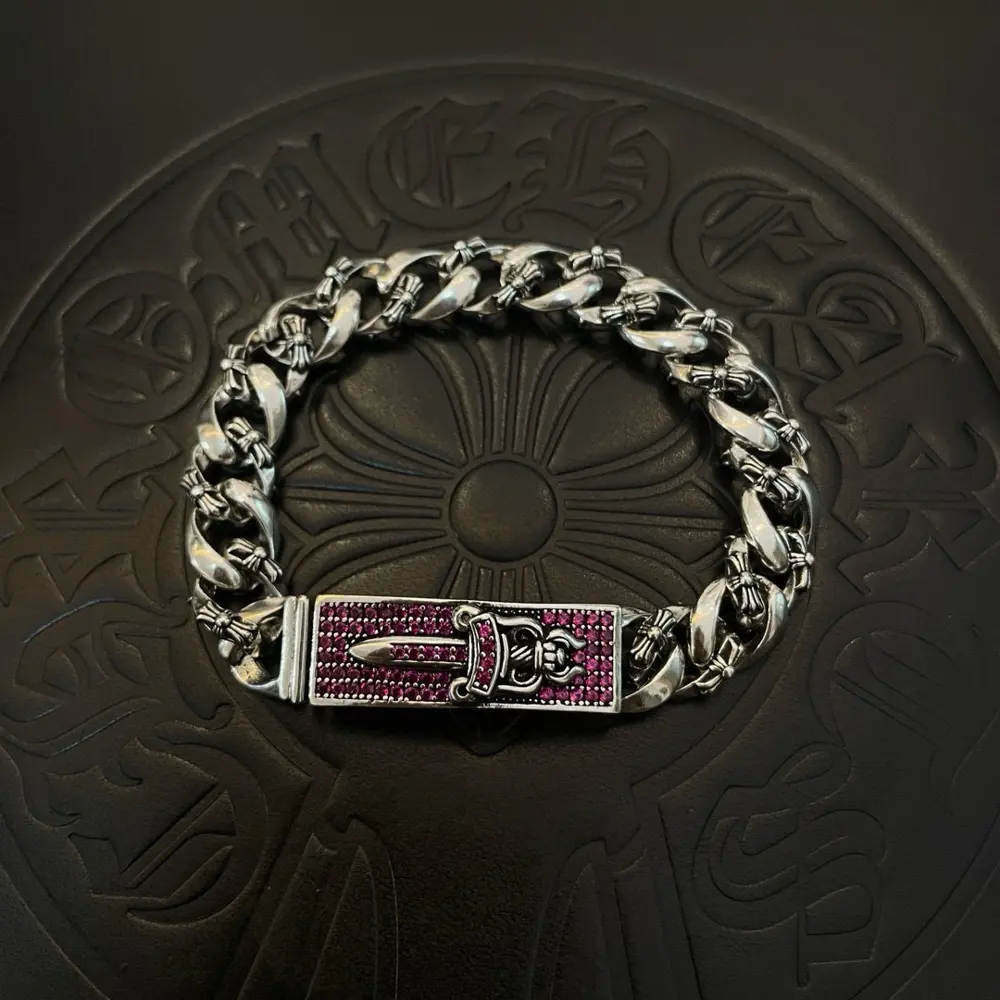 Chrome Hearts Classic Vintage Cross Pink Diamond Sword Bracelet