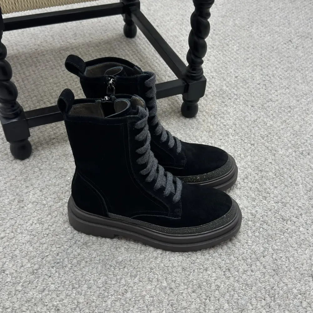Brunello Cucinelli mid-tube lace-up Martin boots/motorcycle boots