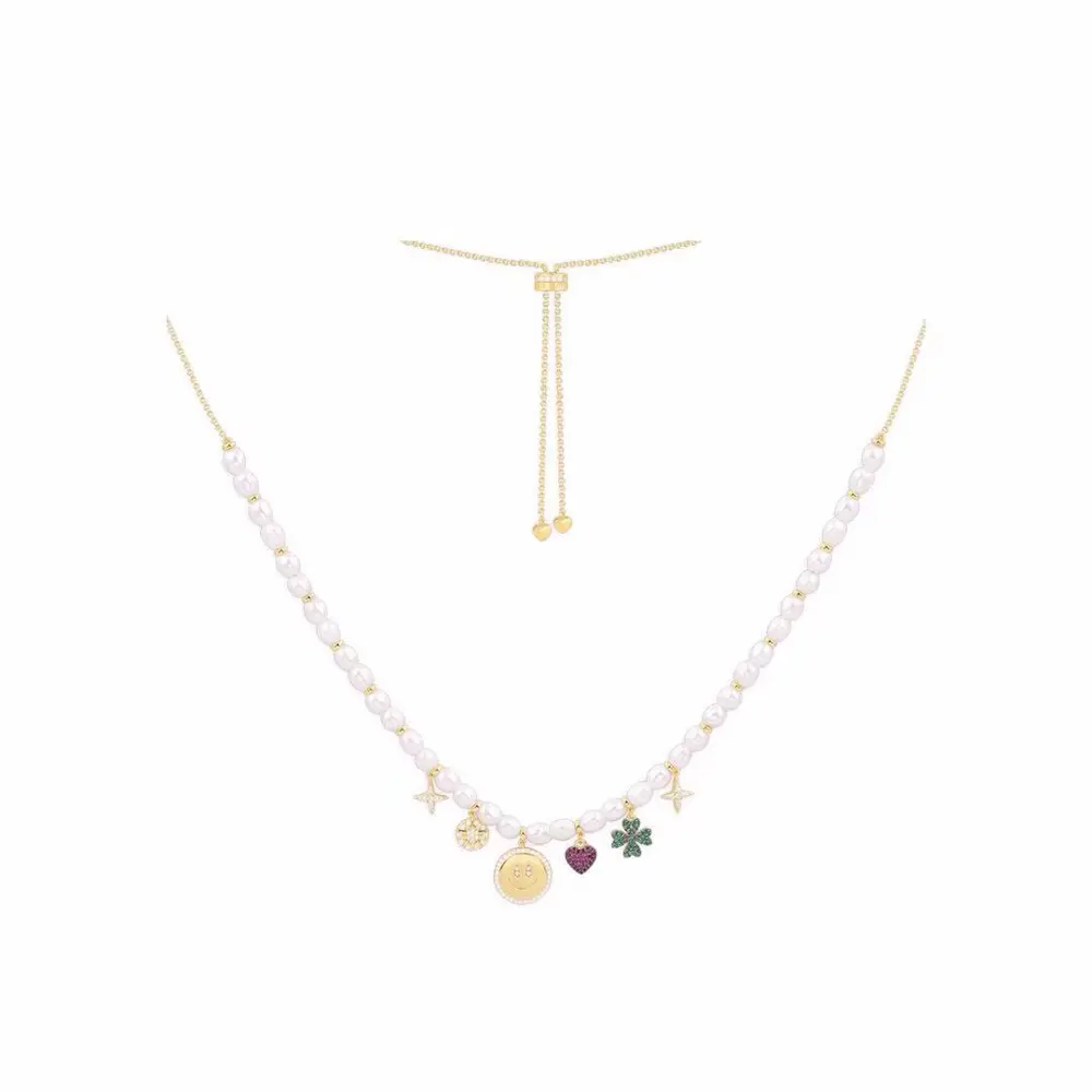 Apm monaco pearl smiley face multi-accessory necklace