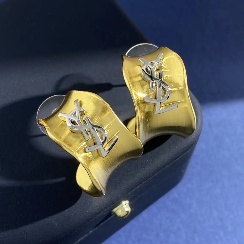Yves Saint Laurent classic poplar forest ysl letter irregular C-shaped earrings