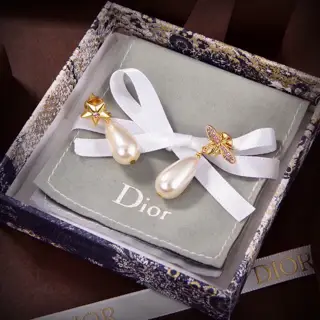 DIOR five-pointed star bee asymmetrical earrings The same brass material as the counter