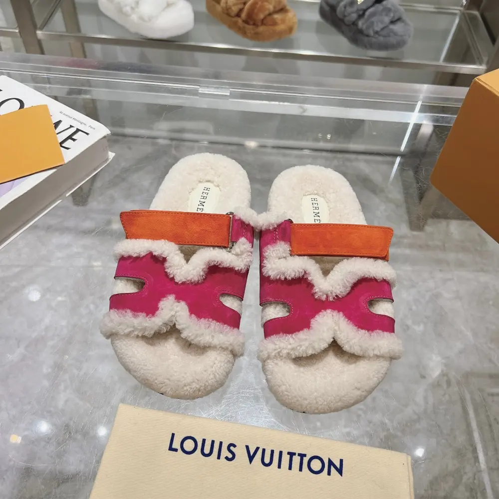 Hermes The latest fashion trend Teddy wool H slippers