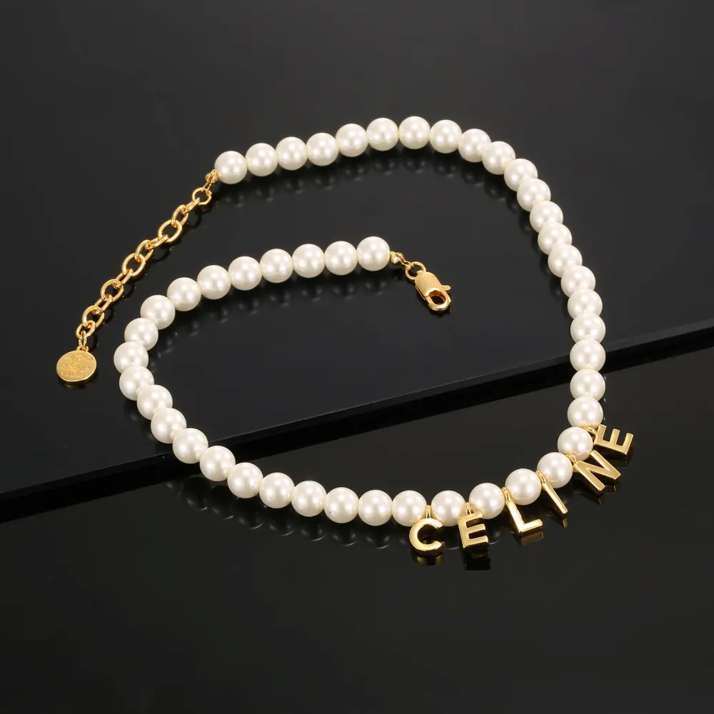 Celine Arc de Triomphe pearl letter necklace