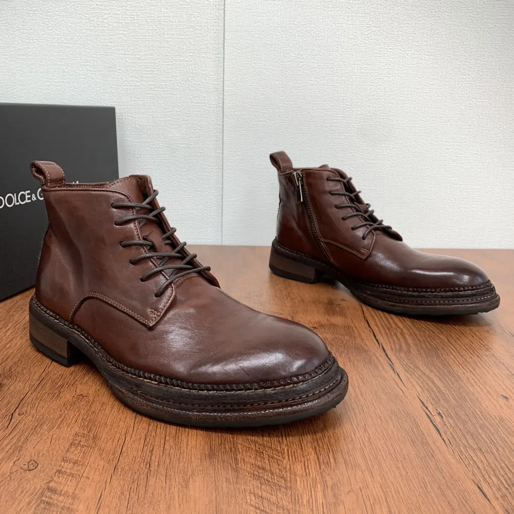 Dolce & Gabbana Autumn and Winter Men’s Horse Leather Lace-up Boots