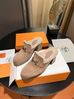 Hermès wool half slippers H wool slippers H buckle series