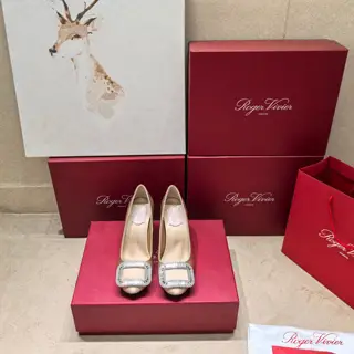 Roger Vivier satin with diamond buckle