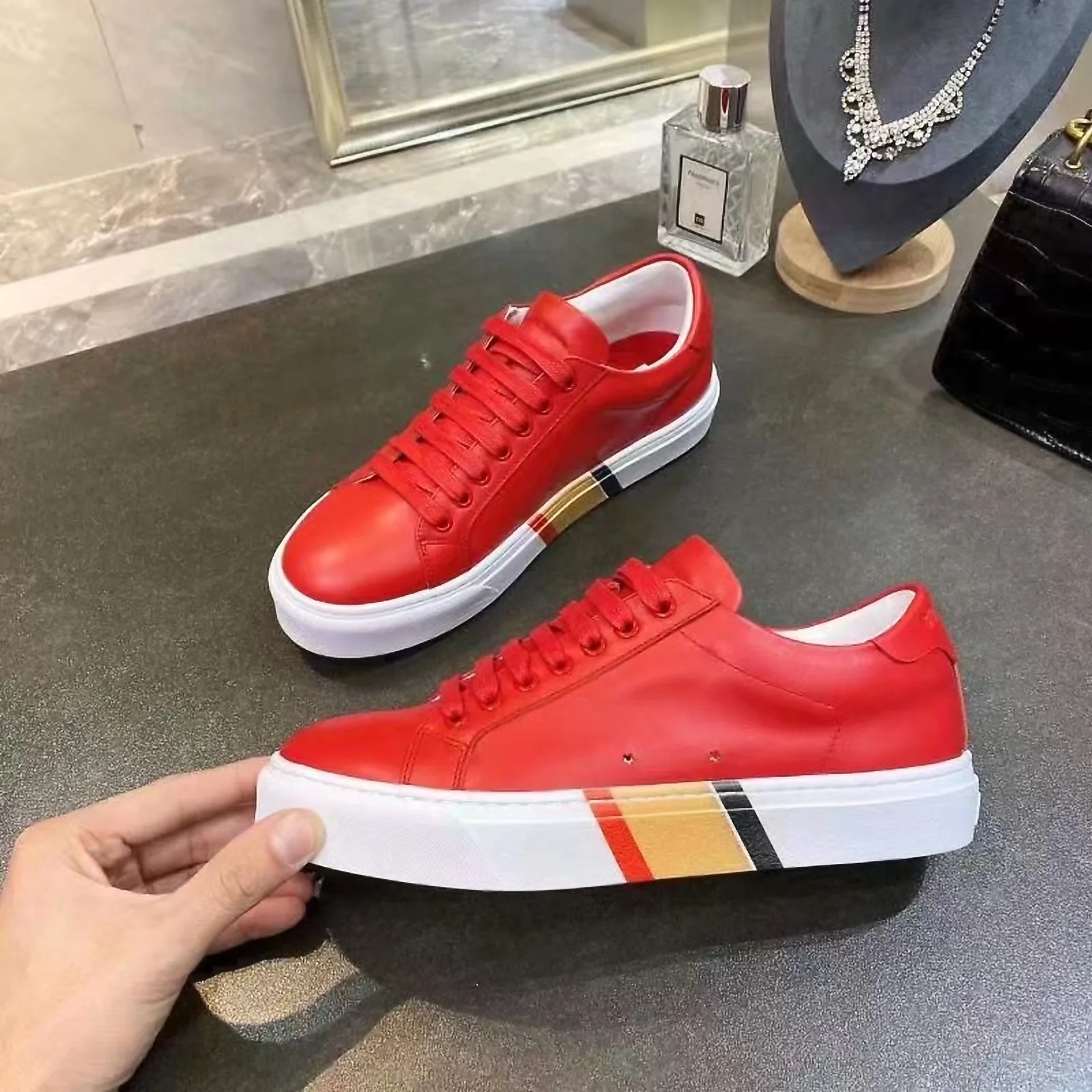 BURBERRY Retro plaid cotton sneakers