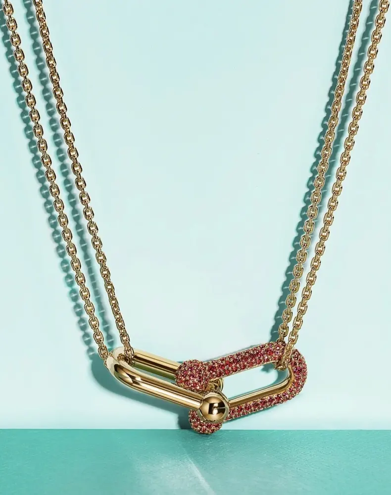 Tiffany’s new limited edition double-sided diamond-set ruby ​​bamboo necklace
