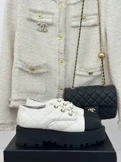 Chanel Double C Thick-soled Diamond-patterned Leather Shoes