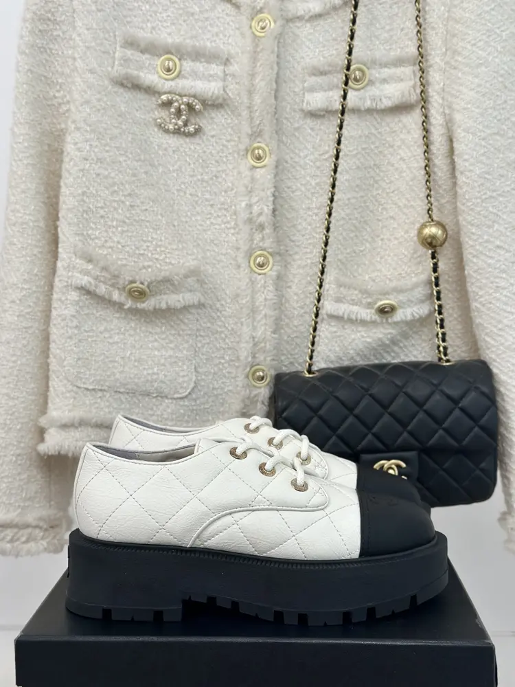 Chanel Double C Thick-soled Diamond-patterned Leather Shoes