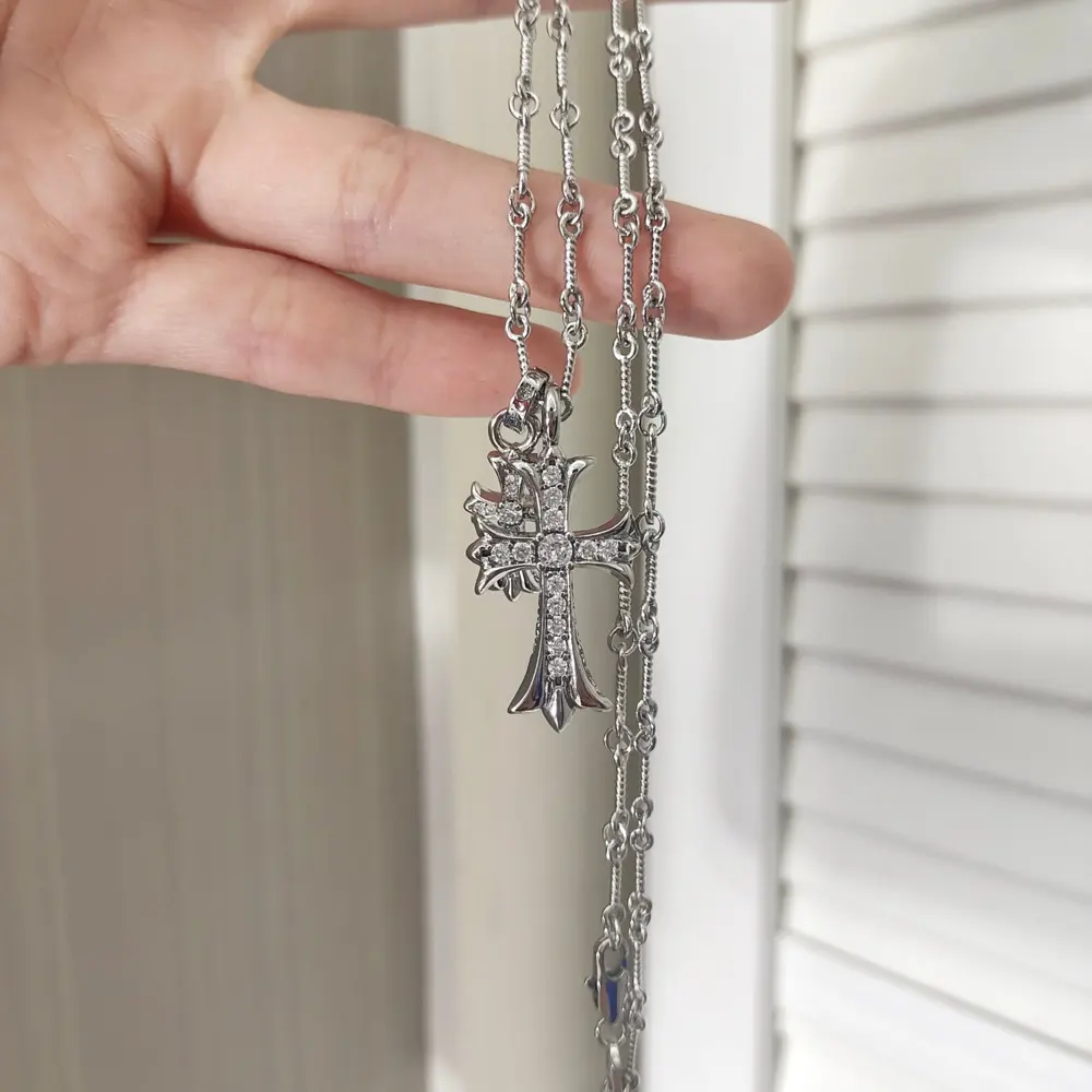 Chrome Hearts white gold double cross necklace