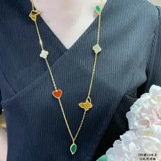 Van Cleef & Arpels thick chain VCA lucky necklace with random flowers
