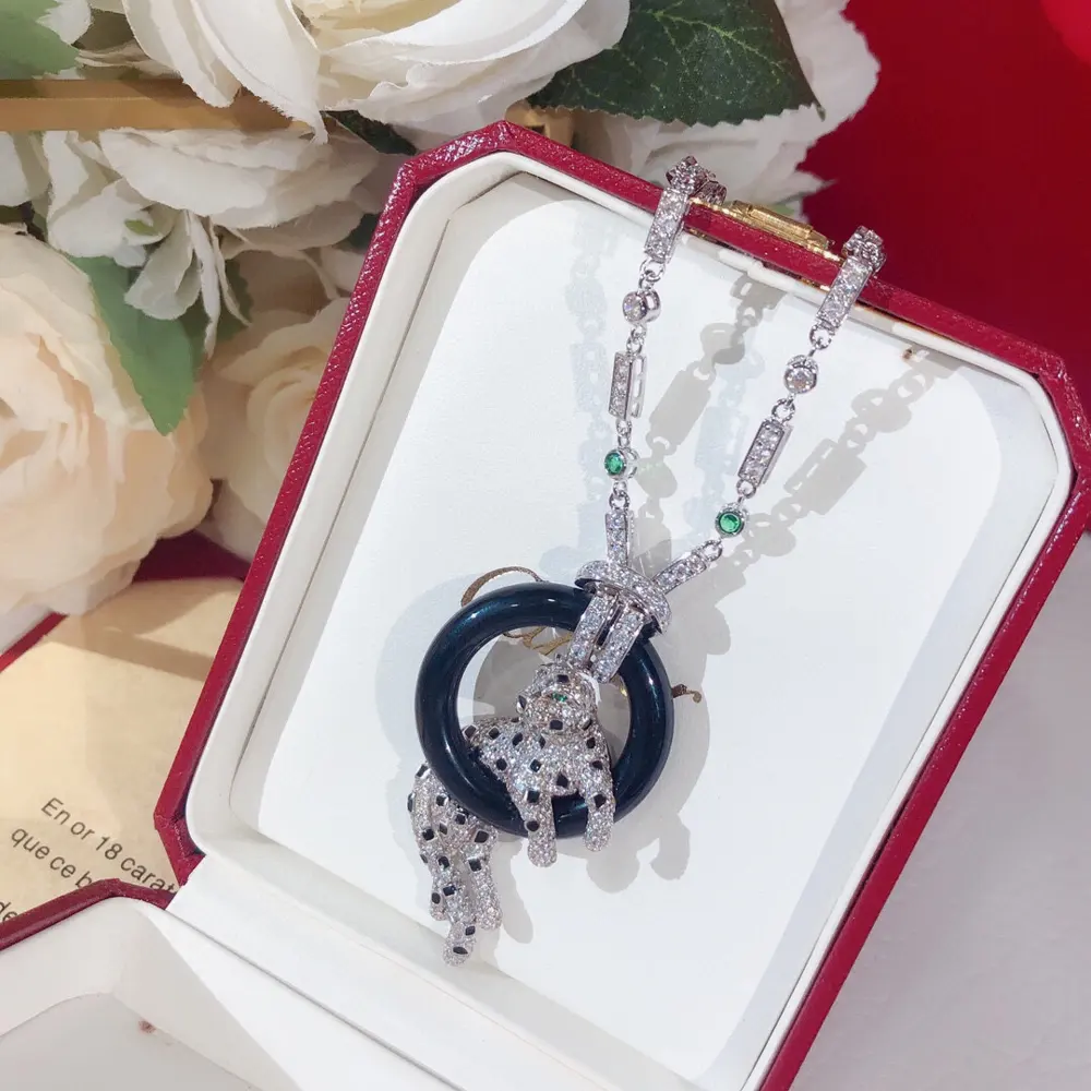 Cartier luxury leopard head full diamond necklace