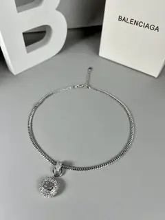 Balenciaga double B logo full diamond necklace