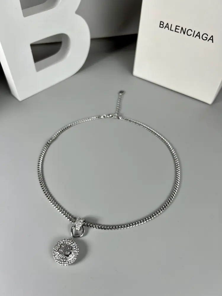 Balenciaga double B logo full diamond necklace