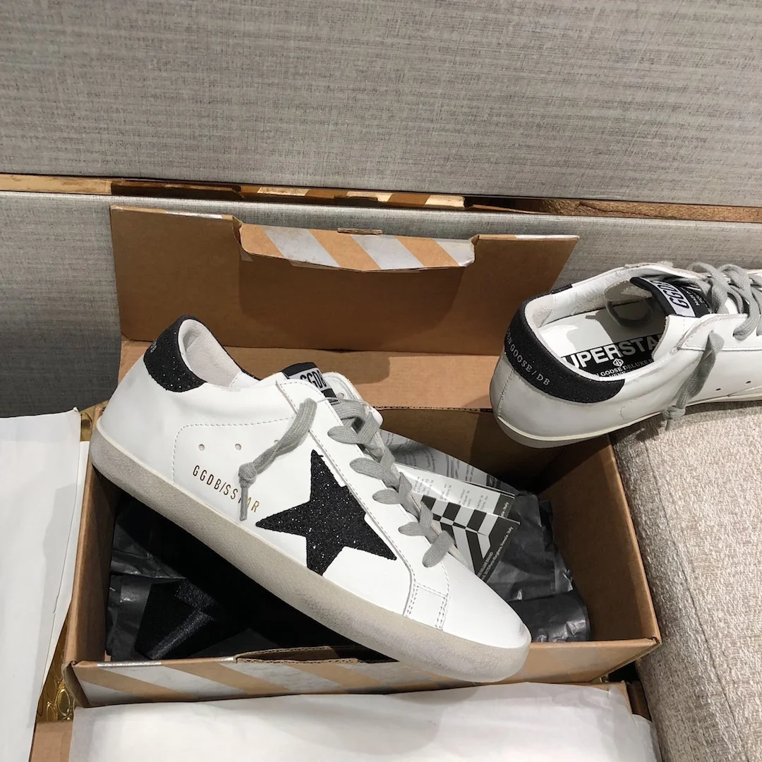 Golden Goose Silver Grid Pink Star Couple Style Shoes