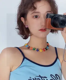 Chanel Double C colorful beads stitching bean necklace