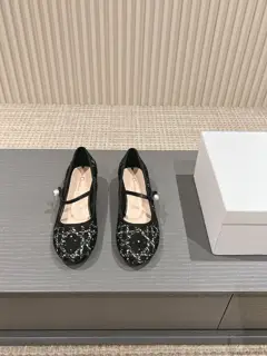 Dior Round Toe Raglan Pearl Ballet Shoes