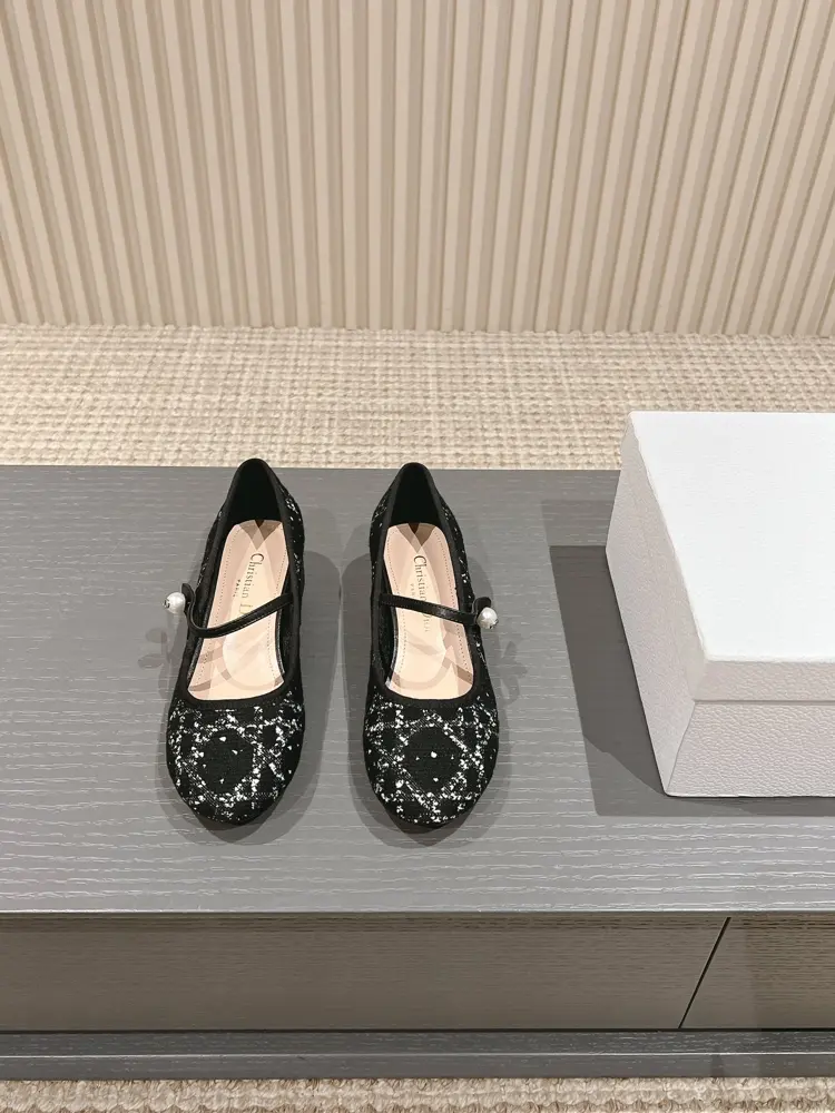 Dior Round Toe Raglan Pearl Ballet Shoes
