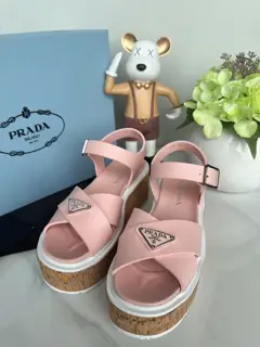 Prada pig cage shoes serrated Roman woven thick-soled rubber sandals Retro