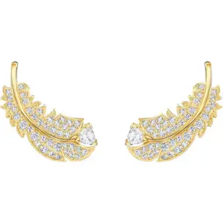 Swarovski Yellow Gold Teardrop Single Diamond Feather Earrings