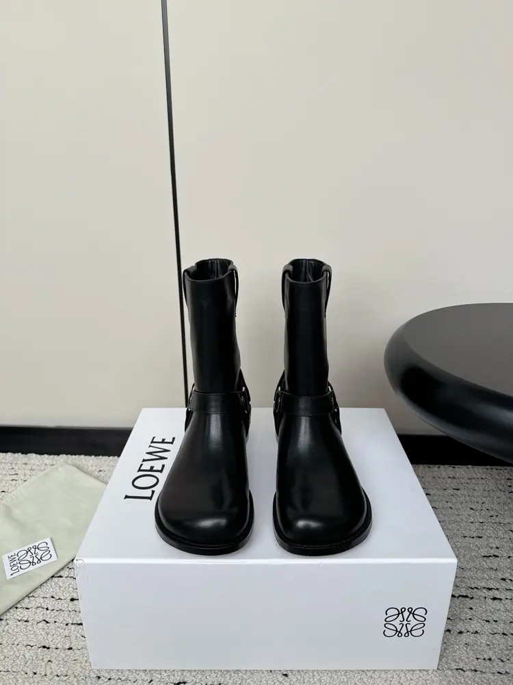 LOEWE 24ss autumn and winter new style square heel thick sole women’s boots slip-on elastic