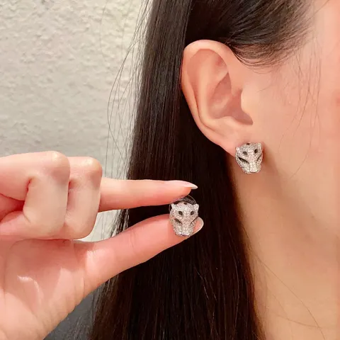Cartier new white gold Cartier leopard head earrings
