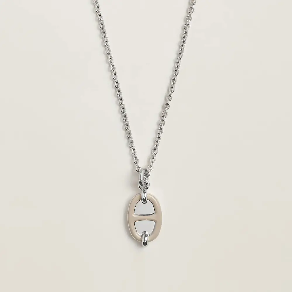 V-gold material Hermès Mini Maillon cream necklace