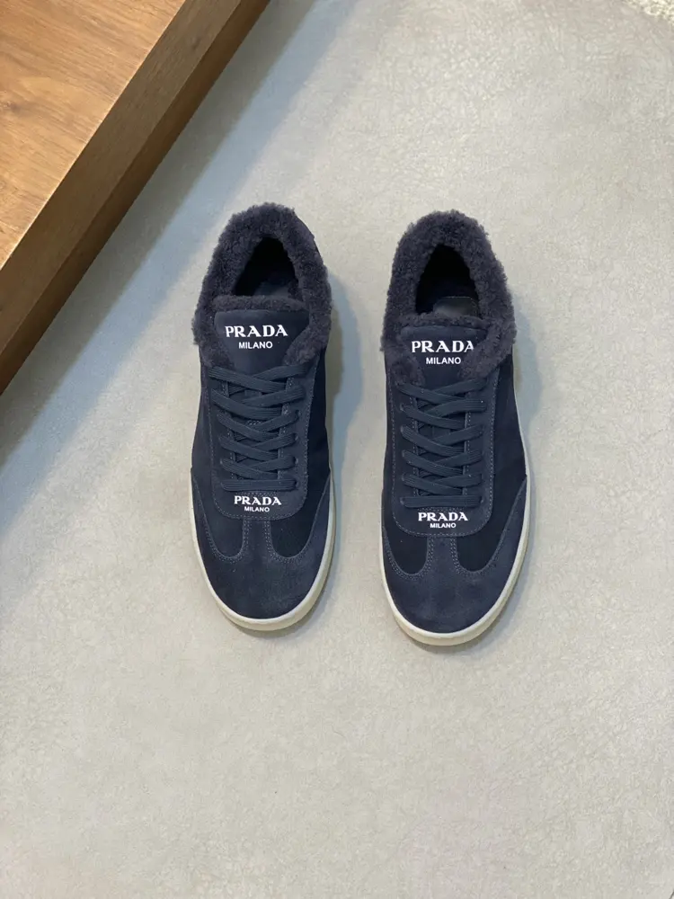 Prada Autumn and Winter Leather Lined Men’s Lace-Up Sneakers