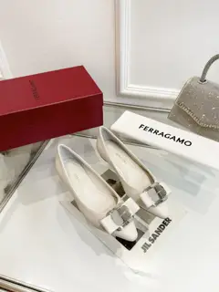 Salvatore Ferragamo Big Buckle Big Bow Square Toe Mary Jane Shoes