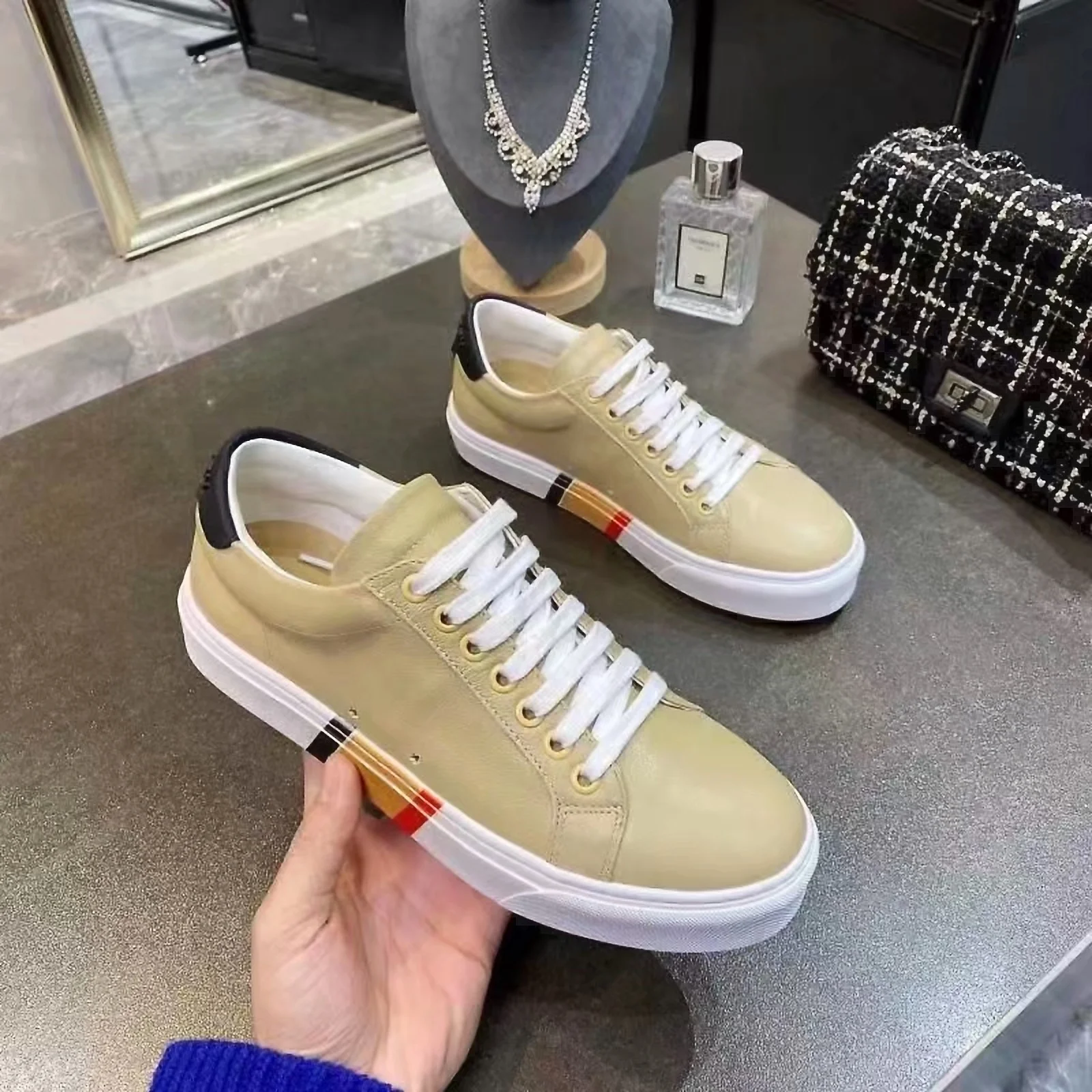 BURBERRY Retro plaid cotton sneakers