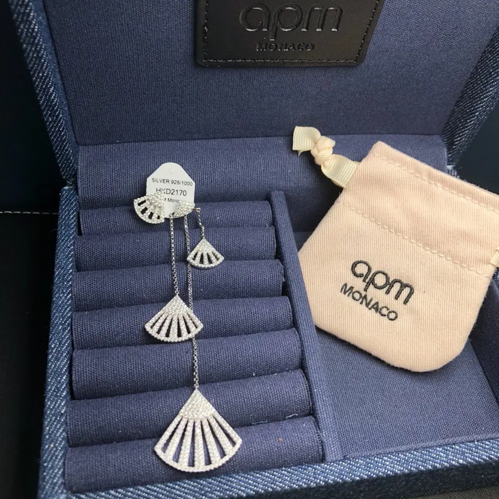 Apm monaco micro-inlaid fan-shaped asymmetrical tassel long earrings simple fan earrings