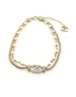 Chanel double-layered necklace with full diamonds and cc pearls