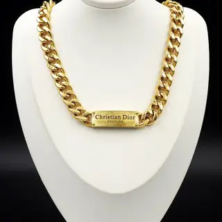 Dior lettering denim necklace gold