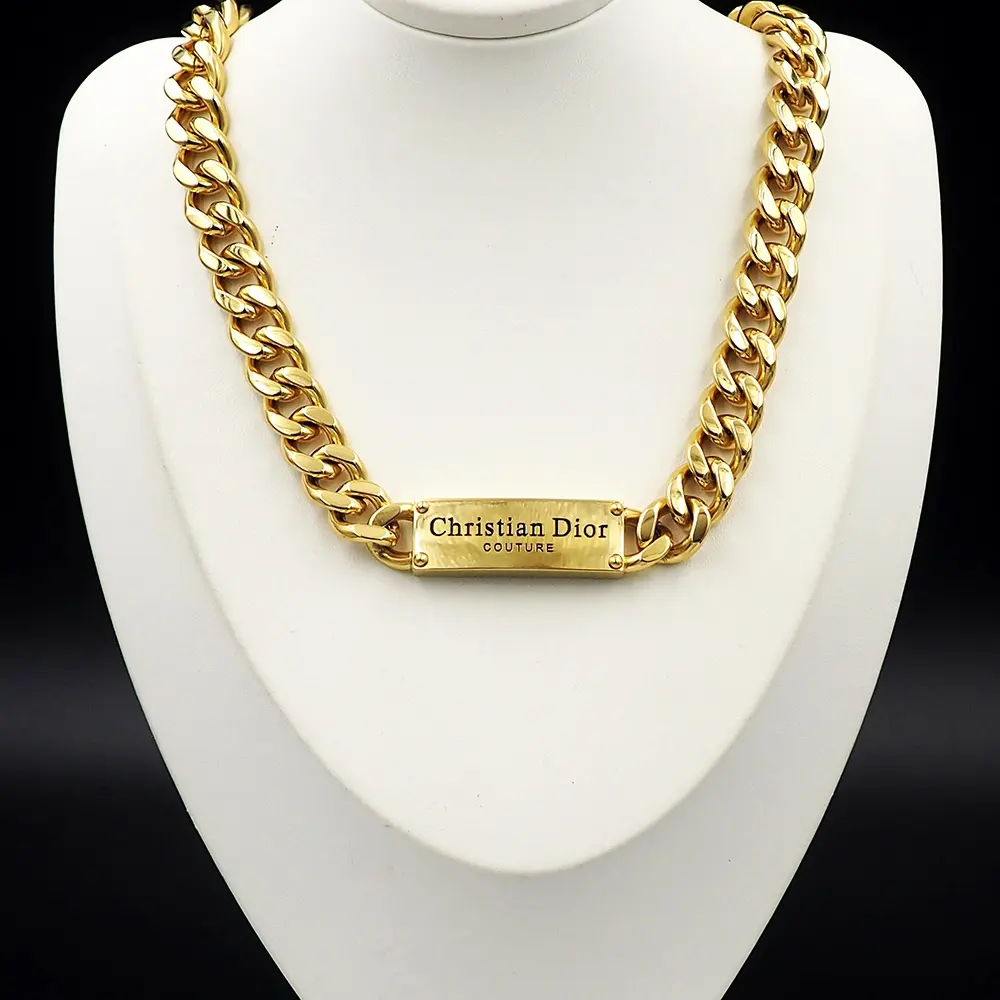 Dior lettering denim necklace gold