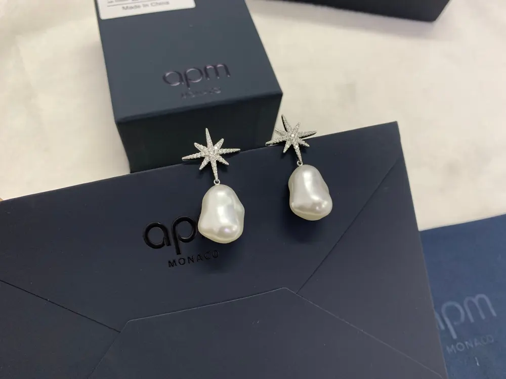 Apm monaco six-pointed star silver earrings baroque pearls fashionable and elegant earrings