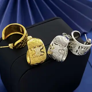 Celine Arc de Triomphe diamond-studded C-shaped letter-face earrings