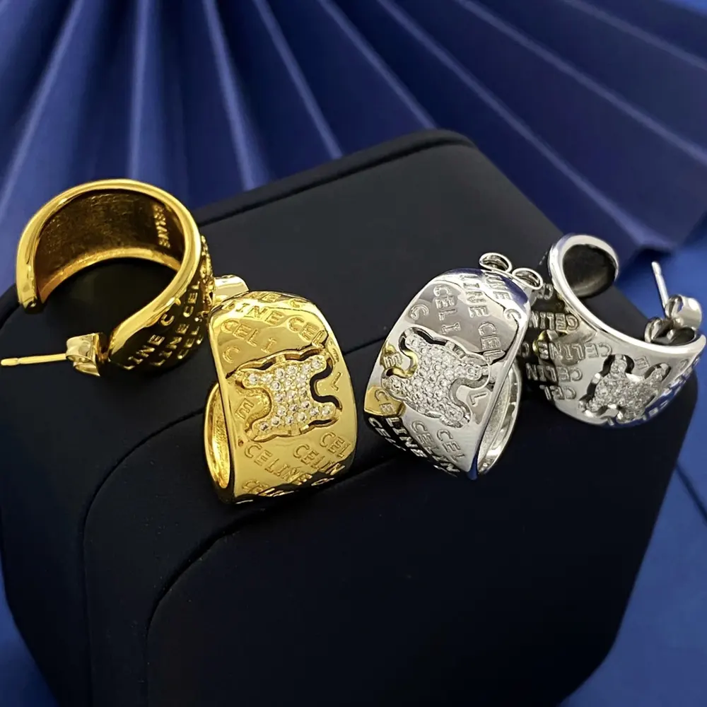 Celine Arc de Triomphe diamond-studded C-shaped letter-face earrings