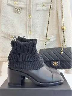 Chanel Double C Chunky Heel Sock Boots
