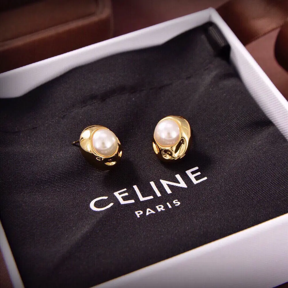 Celine gold pearl earrings