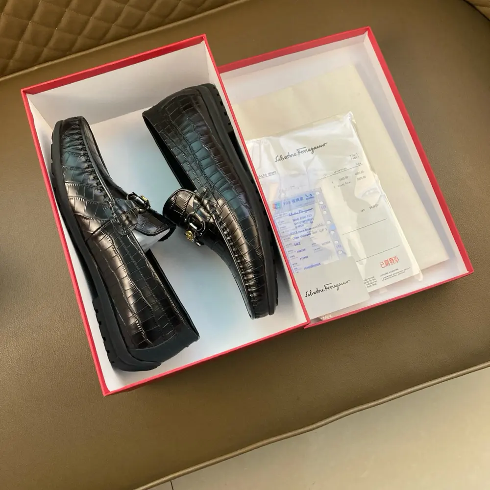 Salvatore Ferragamo’s loafers are legendary in Hong Kong. The of frosted leather is matched