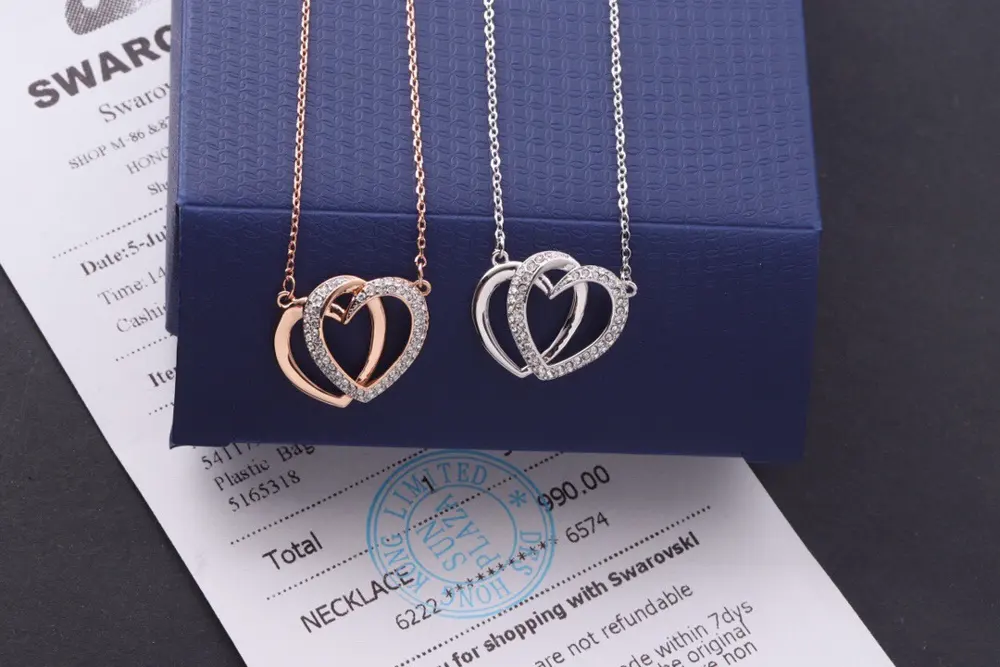 Swarovski new double heart clavicle necklace