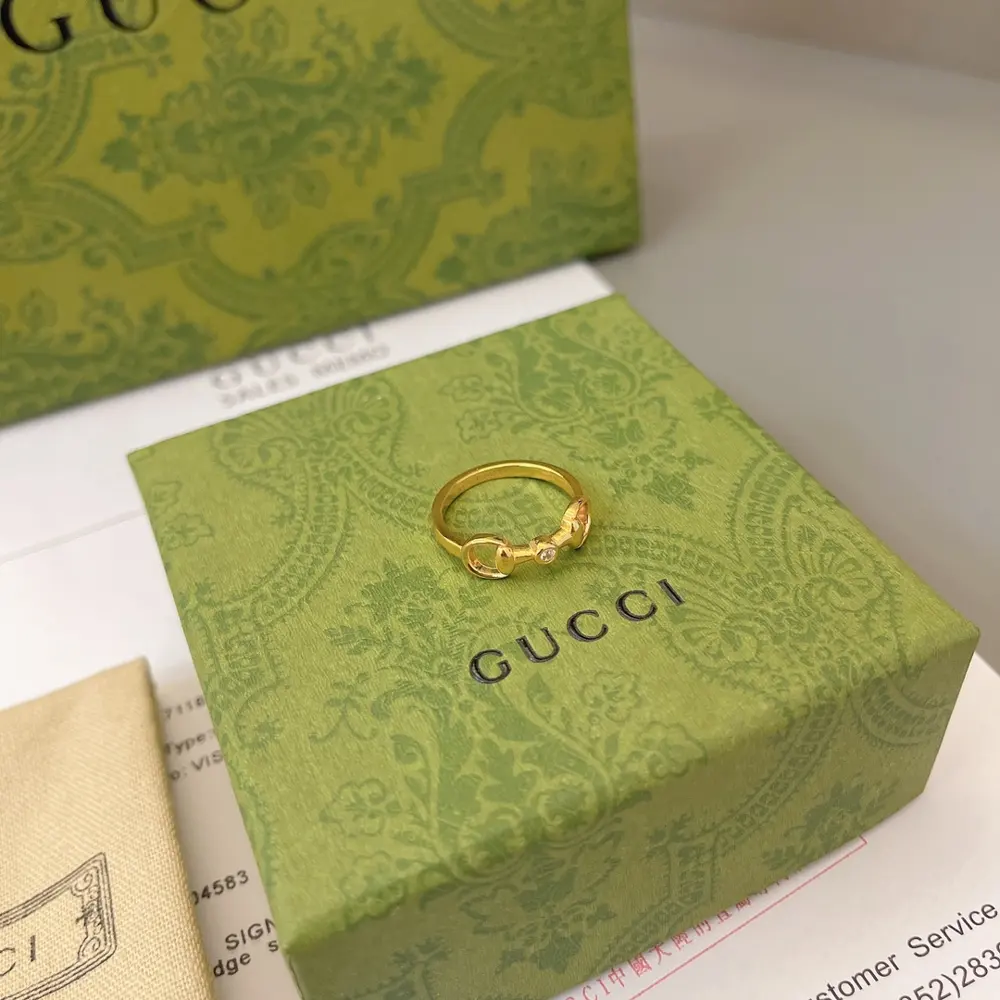 GUCCI 18K gold horsebit diamond ring half horsebit opening size 6-11