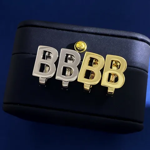 Balenciaga B letter metal polished clip earrings